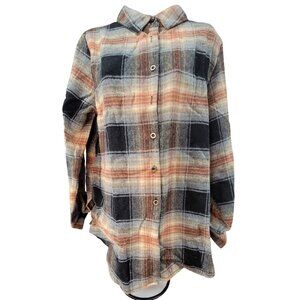 Flannel Shacket Shirt Jacket Brown Black Plaid Fall Womens L New in Bag
